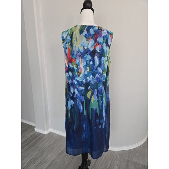 Claire Desjardins Abstract Art to Wear Floral Dress Blue Sleeveless Flowey Sz M - Picture 3 of 11